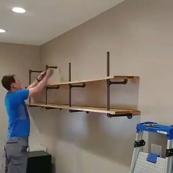 galvanized pipe shelving, attach boards