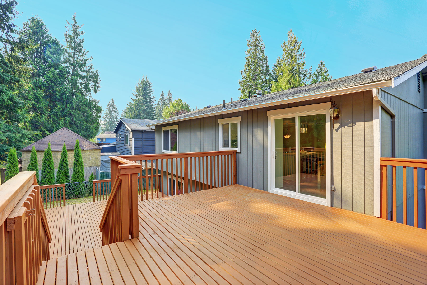 redwood deck backyard stairs